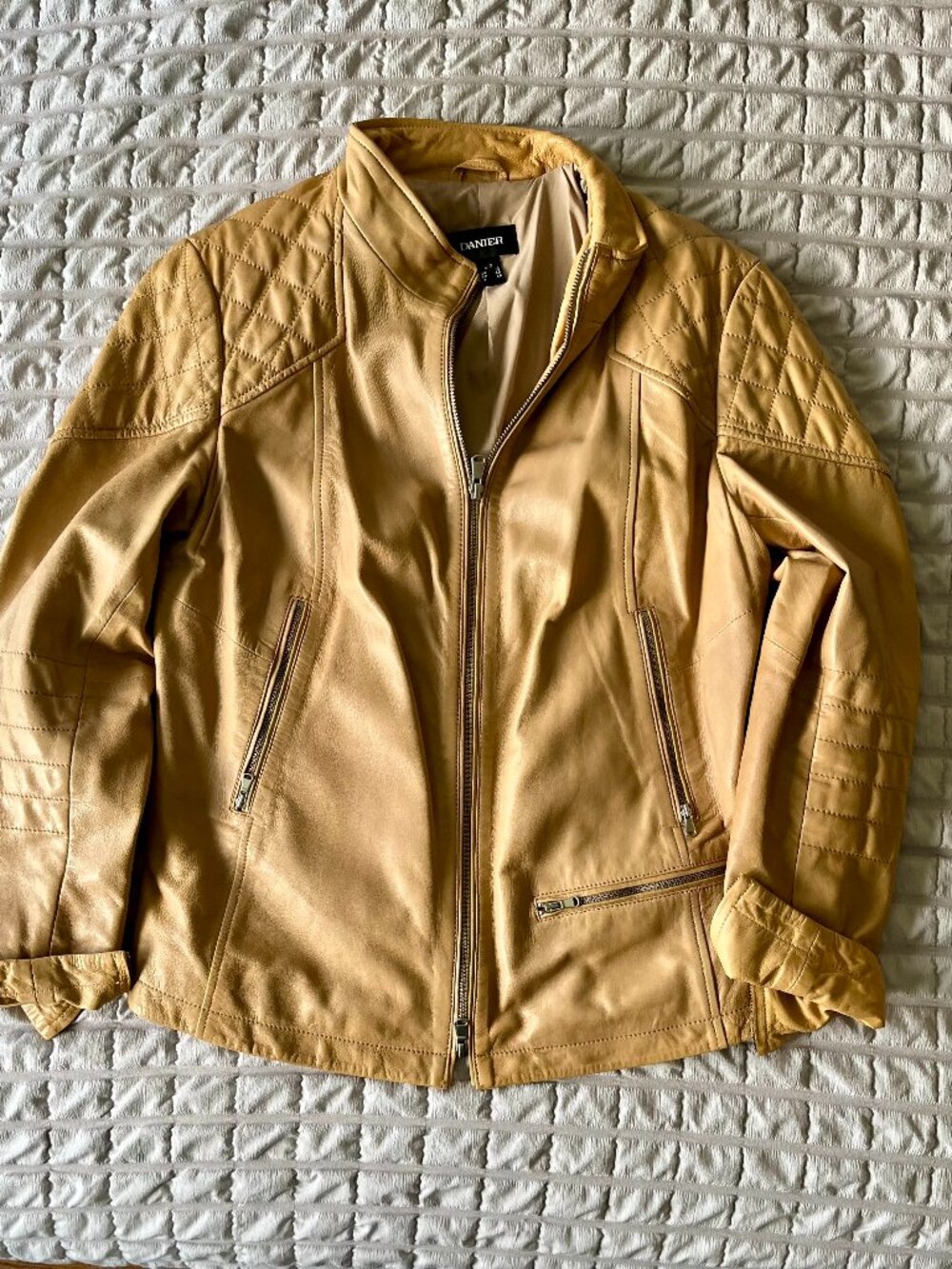 Danier Leather Quilted Moto Jacket Camel - Size Large